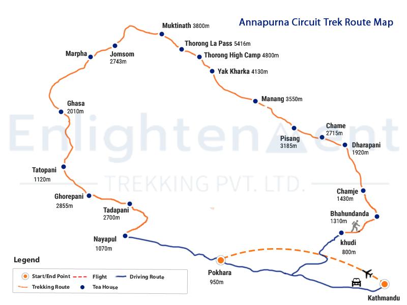 trek map Annapurna  Circuit Trek